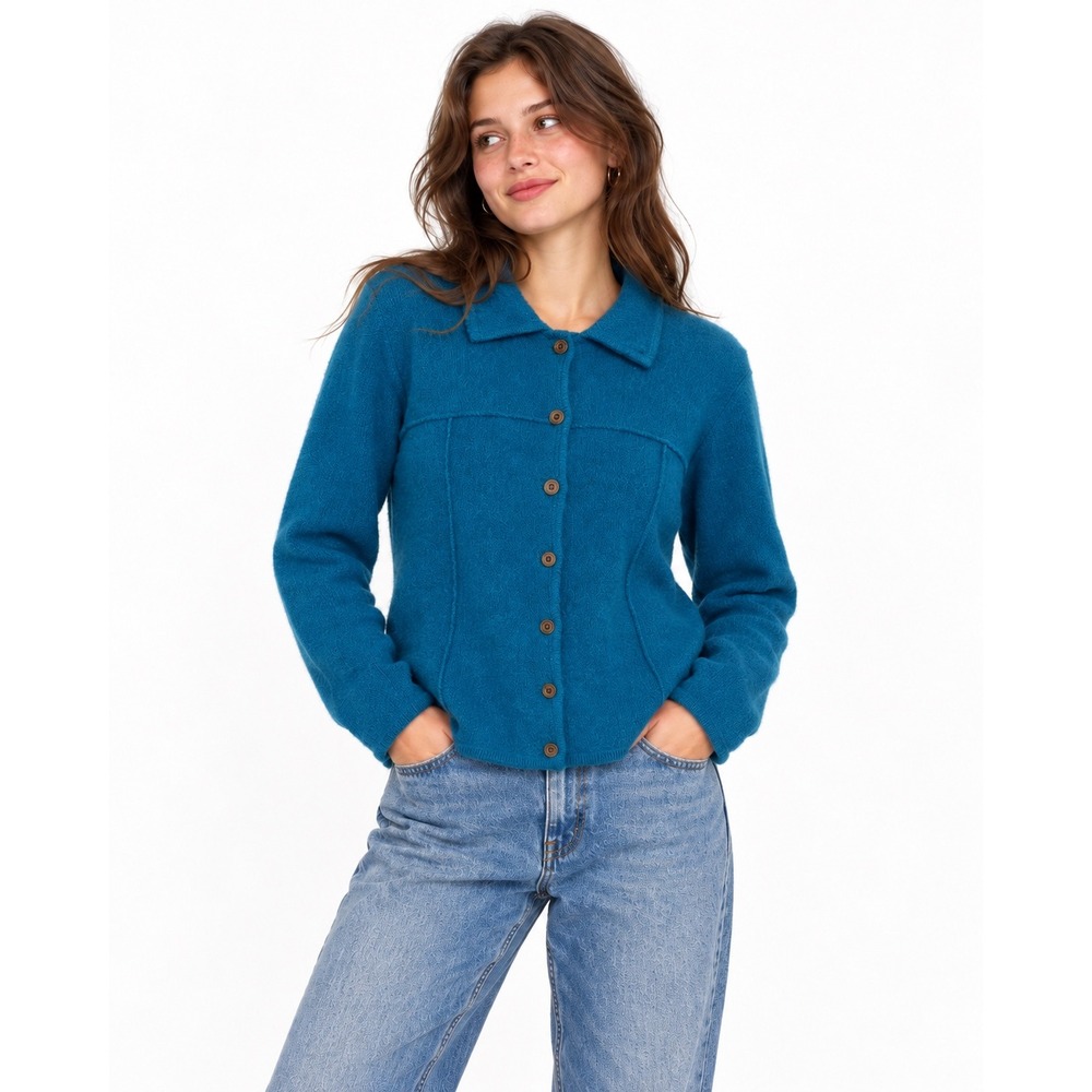 Karen Scott Pure Wool Teal Cardigan Jacket Grandpacore Vintage L Australia